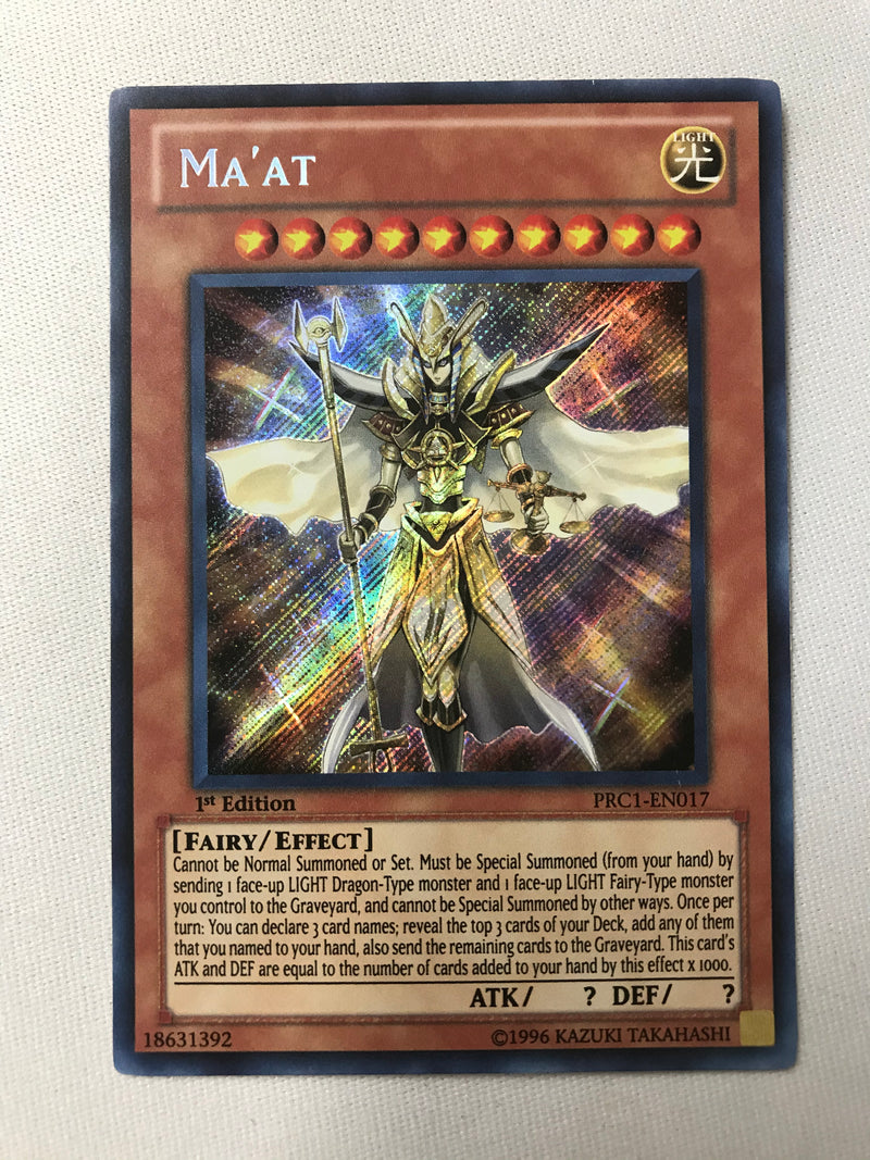 Yugioh Ma'at PRC1-EN017 Secret Rare 1st Edition Near Mint Yugioh Ma'at PRC1-EN017 Secret Rare 1st Edition Near Mint