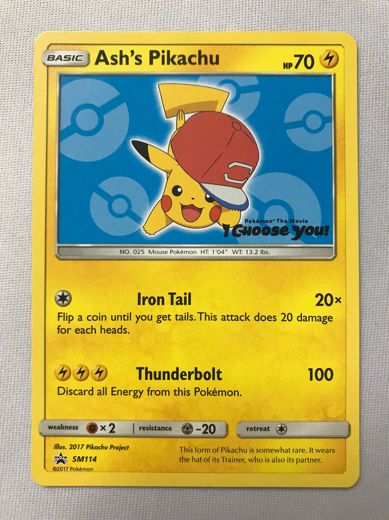 Ash''s Pikachu SM114 Black Star Promo Pokemon Card Near Mint Ash''s Pikachu SM114 Black Star Promo Pokemon Card Near Mint