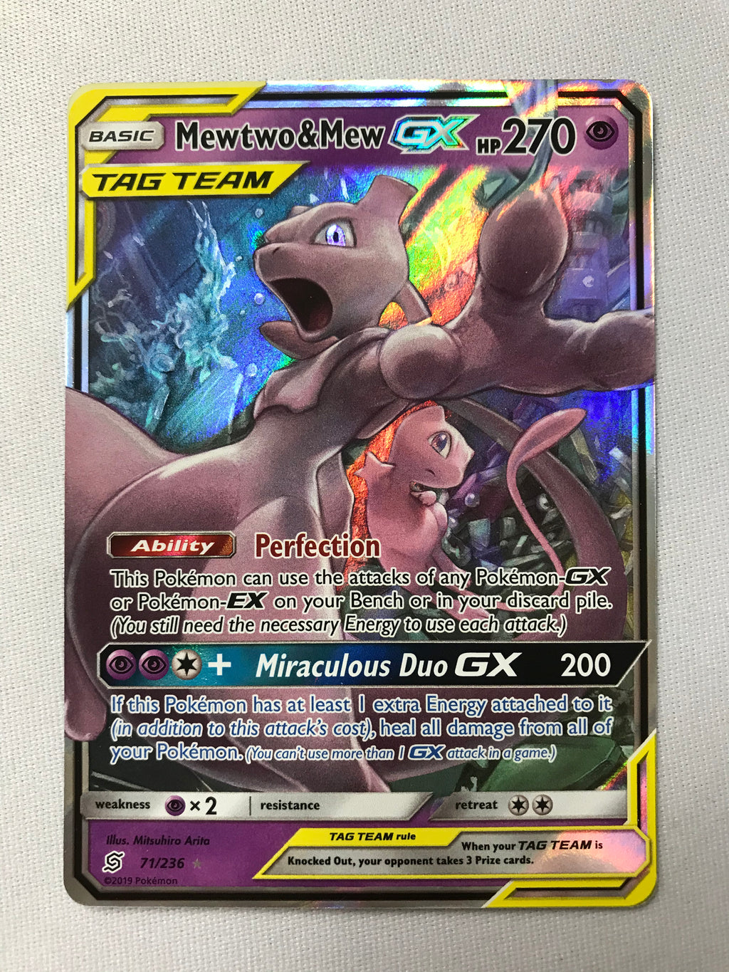 pokemon mew and mewtwo cards Mewtwo & Mew GX 71/236 Holo Rare Unified Minds Pokemon Card Near Mint