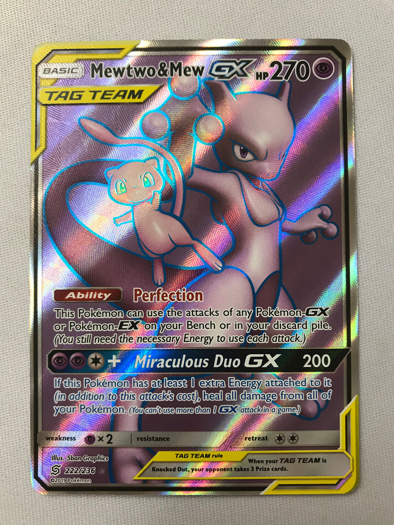 Mewtwo & Mew GX 222/236 Full Art Holo Ultra Rare Pokemon Card Mint/Nea Mewtwo & Mew GX 222/236 Full Art Holo Ultra Rare Pokemon Card Mint/Nea
