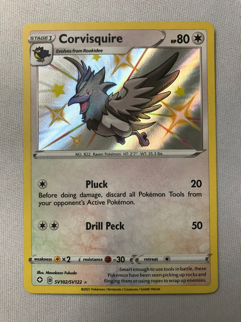 Corvisquire SV102/SV122 Shiny Rare Holo Pokemon Shining Fates Pokemon Card Near Mint