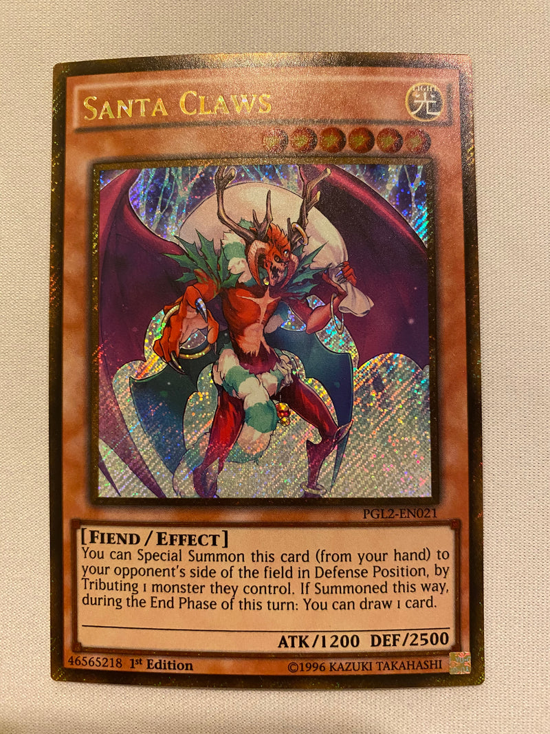 Yugioh Santa Claws PGL2-EN021 Gold Secret Rare 1st Edition Near Mint Yugioh Santa Claws PGL2-EN021 Gold Secret Rare 1st Edition Near Mint