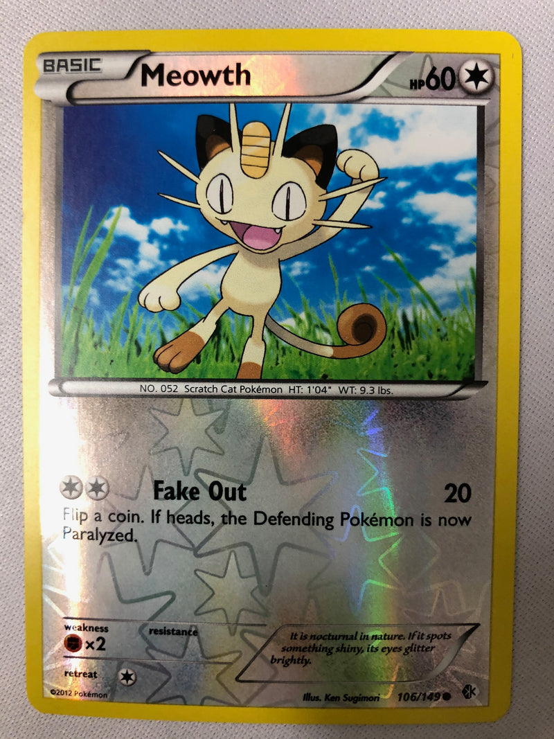 Meowth 106/149 Boundaries Crossed Common Reverse Holo Pokemon Card NM