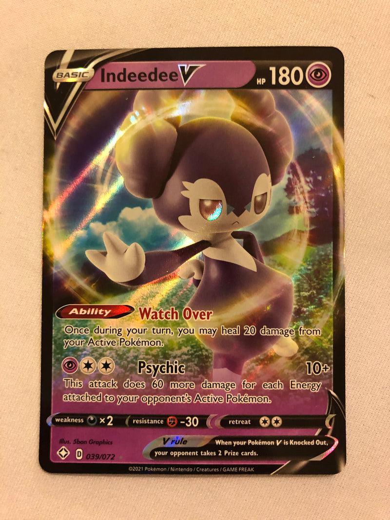 Indeedee V 039/072 Shining Fates Holo Rare Pokemon Card Near Mint