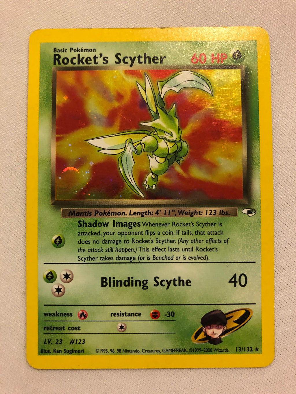 Rocket's Scyther 13/132 Holo Rare Gym Heroes Pokemon Card Near Mint/Ex Rocket's Scyther 13/132 Holo Rare Gym Heroes Pokemon Card Near Mint/Ex