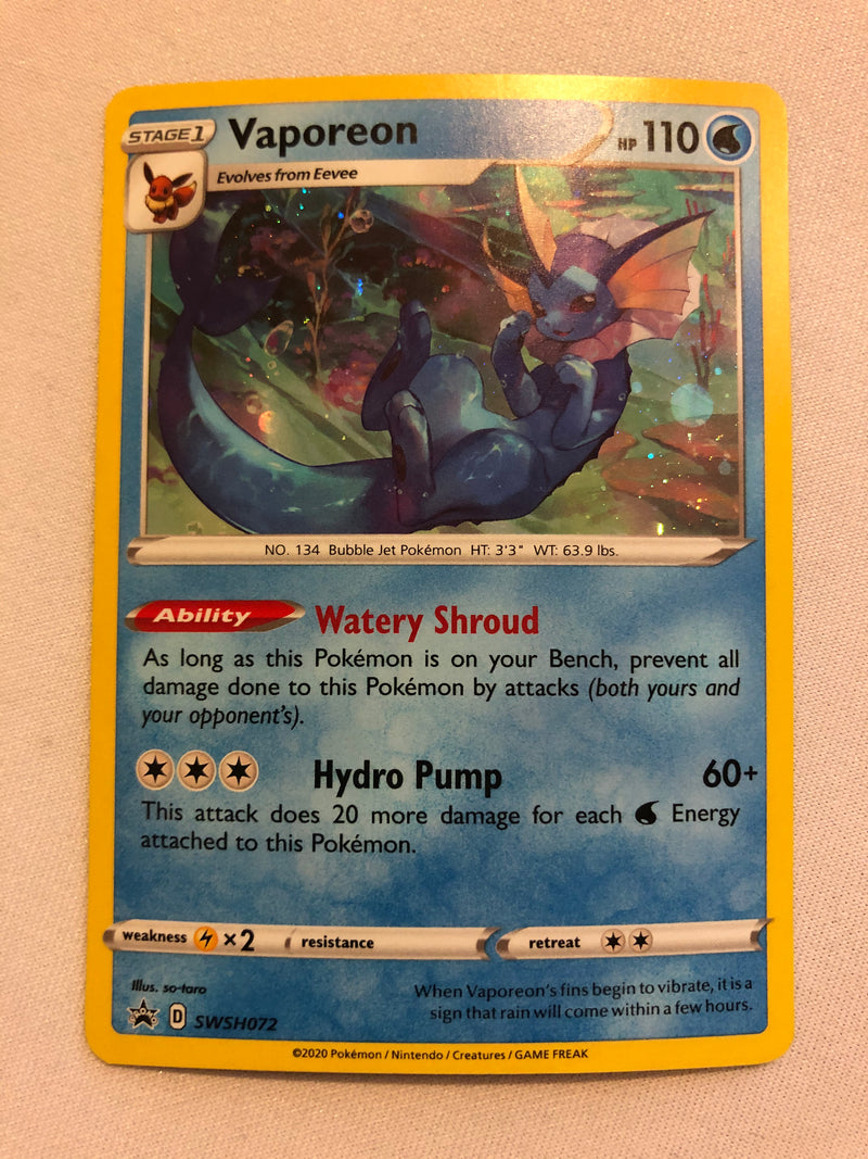 Vaporeon SWSH072 Holo Rare Black Promo Pokemon Card Near Mint
