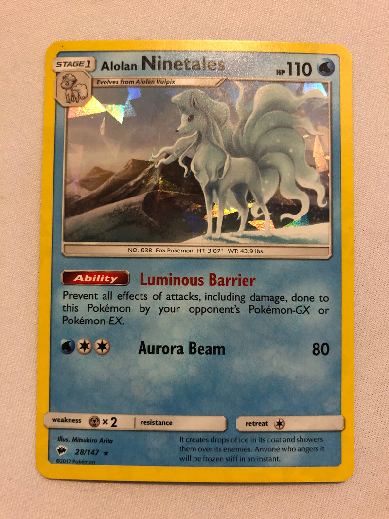 Alolan Ninetales 28/147 Cracked Ice Holo Pokemon Card Near Mint Alolan Ninetales 28/147 Cracked Ice Holo Pokemon Card Near Mint