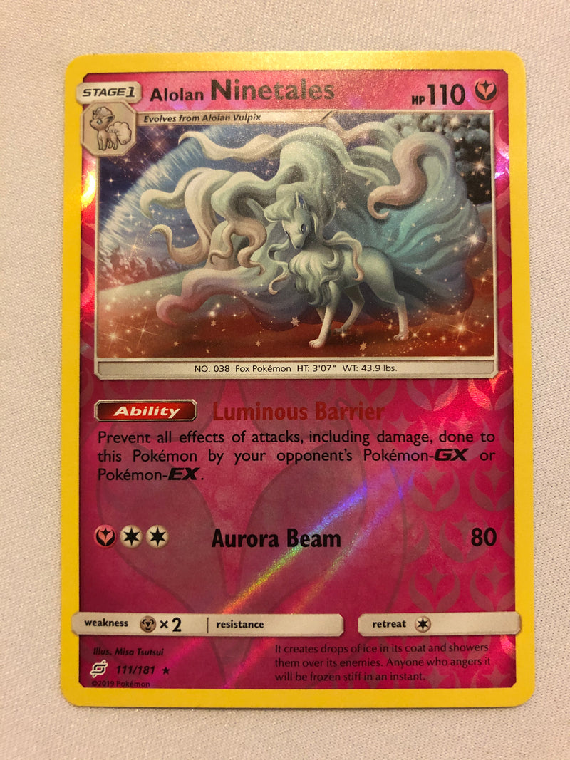 alolan ninetales pokemon card Alolan Ninetales 111/181 Holo Rare Reverse Holo Pokemon Card Near Mint