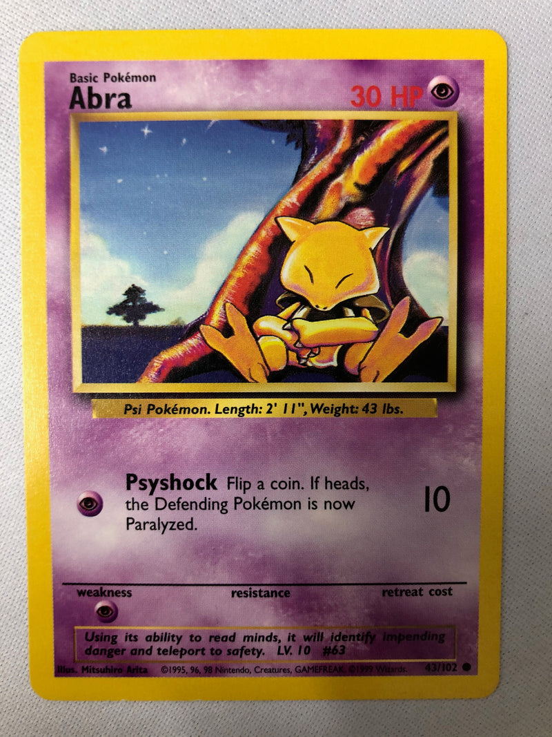 Abra 43/102 Base Set Common Unlimited Non Holo Pokemon Card NM