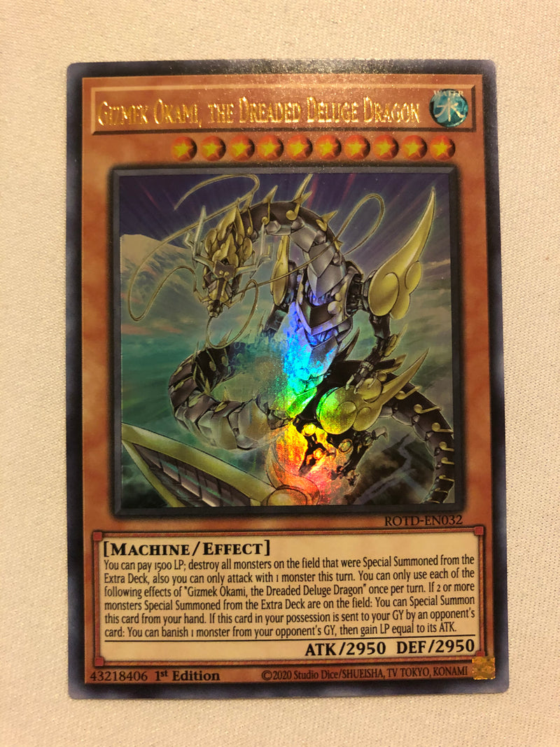 Yugioh Gizmek Okami, the Dreaded Deluge Dragon ROTD-EN032 1st Edition Yugioh Gizmek Okami, the Dreaded Deluge Dragon ROTD-EN032 1st Edition