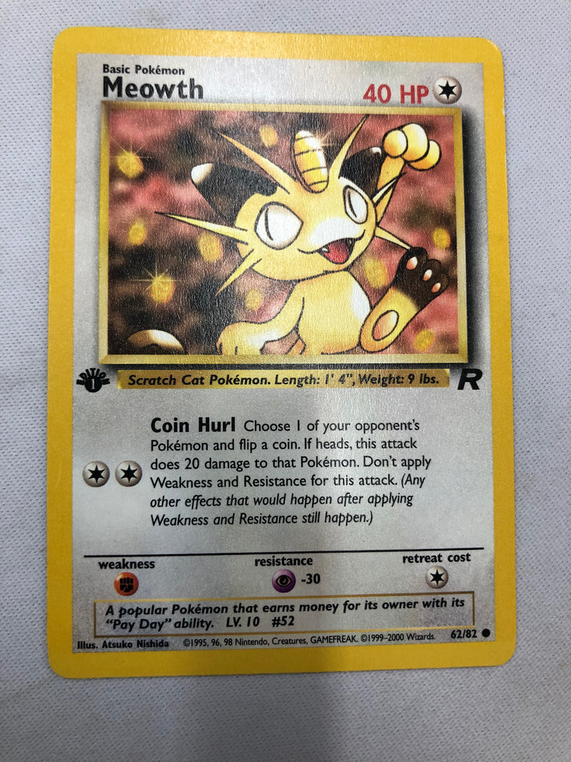 Meowth 62/82 Team Rocket 1st Edition Common Pokemon Card NM