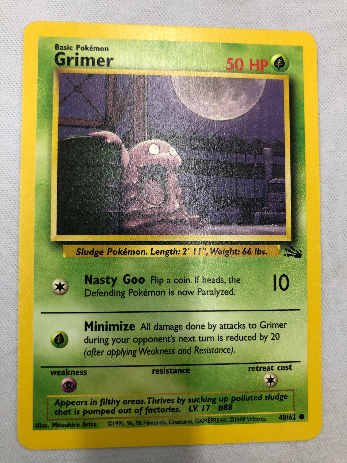 1995 grimer pokemon card Grimer 48/62 Fossil Unlimited Edition Pokemon Card Near Mint