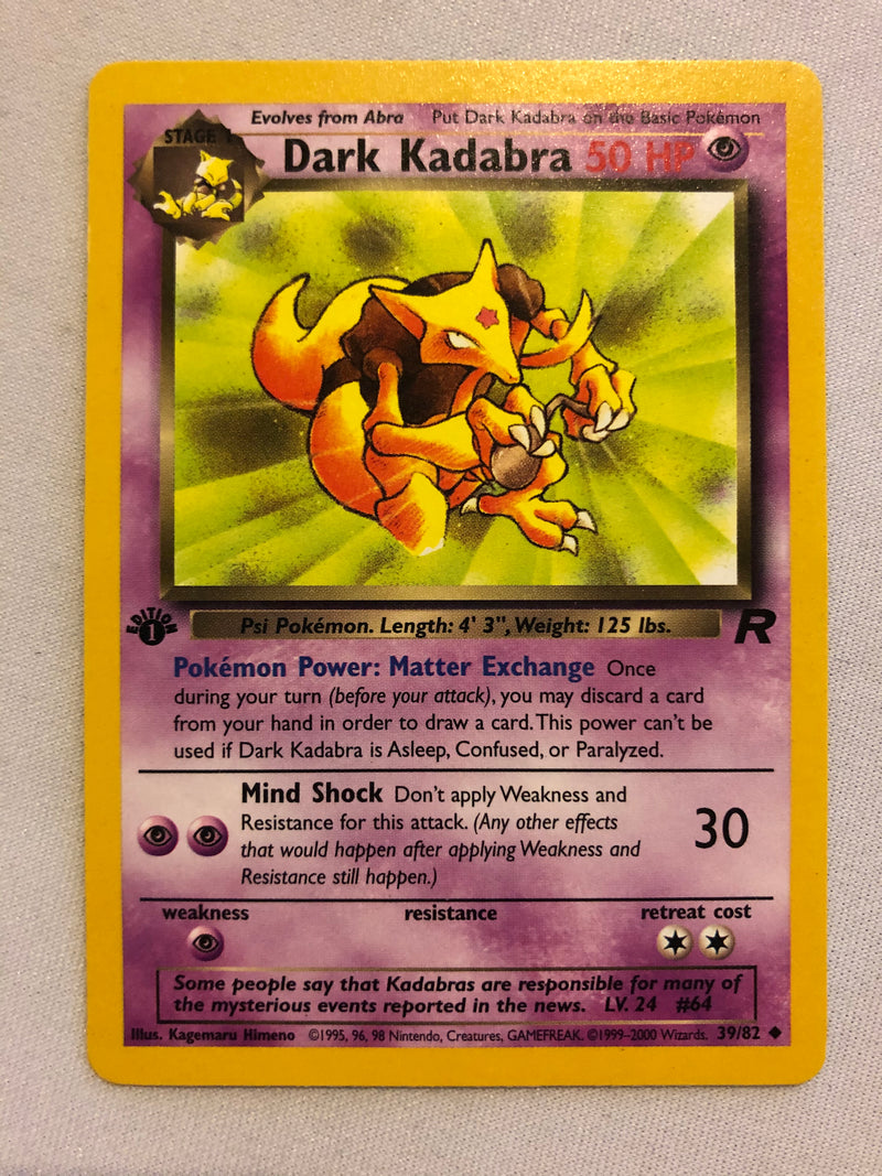 Dark Kadabra 39/82 Uncommon 1st Edition Pokemon Card Near Mint
