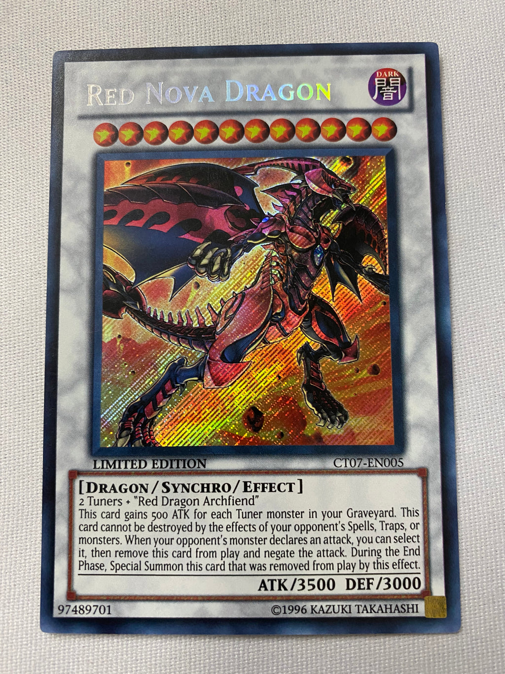 Yugioh Red Nova Dragon CT07-EN005 Secret Rare Limited Edition NM Yugioh Red Nova Dragon CT07-EN005 Secret Rare Limited Edition NM