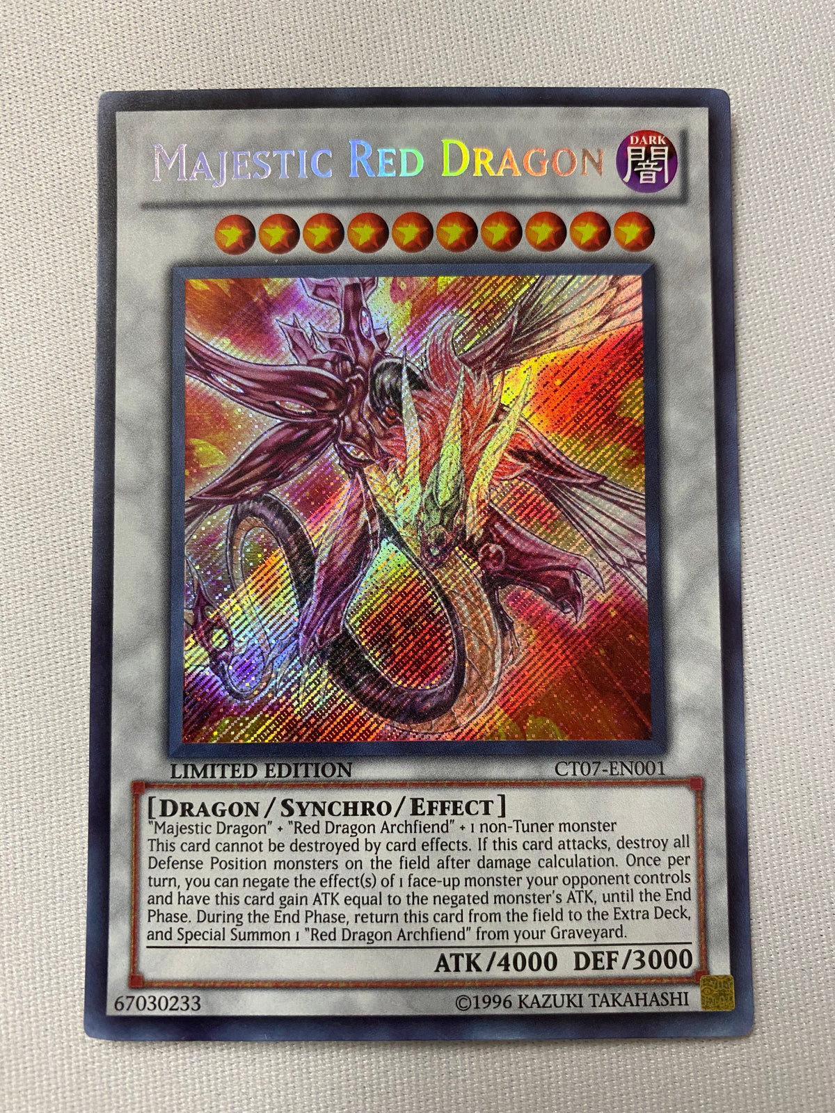 rare limited edition yugioh cards Yugioh Majestic Red Dragon CT07-EN001 Secret Rare Limited Edition NM