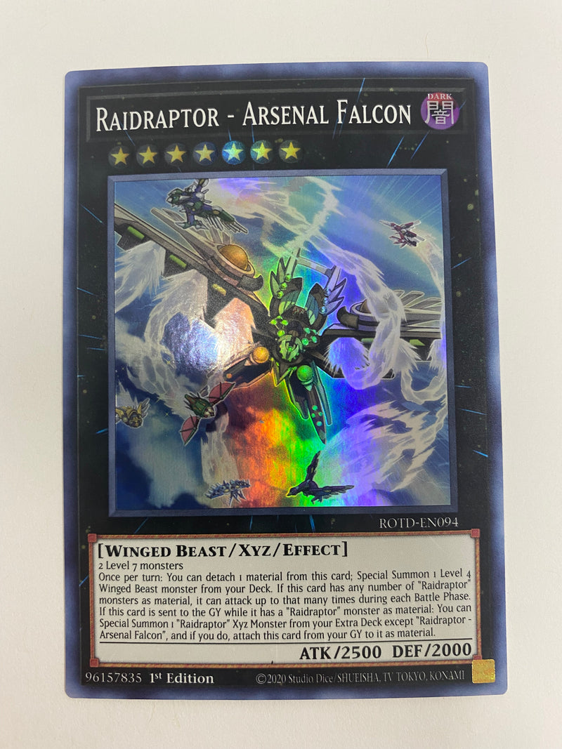 Yugioh Raidraptor  Arsenal Falcon ROTD-EN094 Super Rare 1st Edition Near Mint