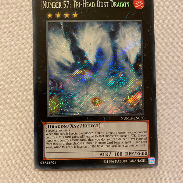 disappear yugioh card Yugioh Number 57: Tri-Head Dust Dragon NUMH-EN030 Secret Rare Unlimite
