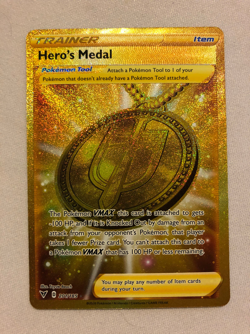 Hero's Medal 201/185 Secret Rare Full Art Vivid Voltage Pokemon Card Near Mint