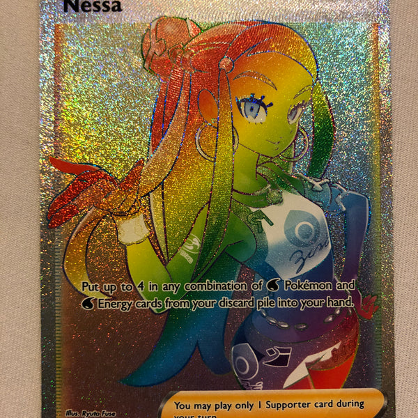 rainbow nessa pokemon card value Nessa 196/185 Rainbow Secret Rare Holo Vivid Voltage Pokemon Card Near