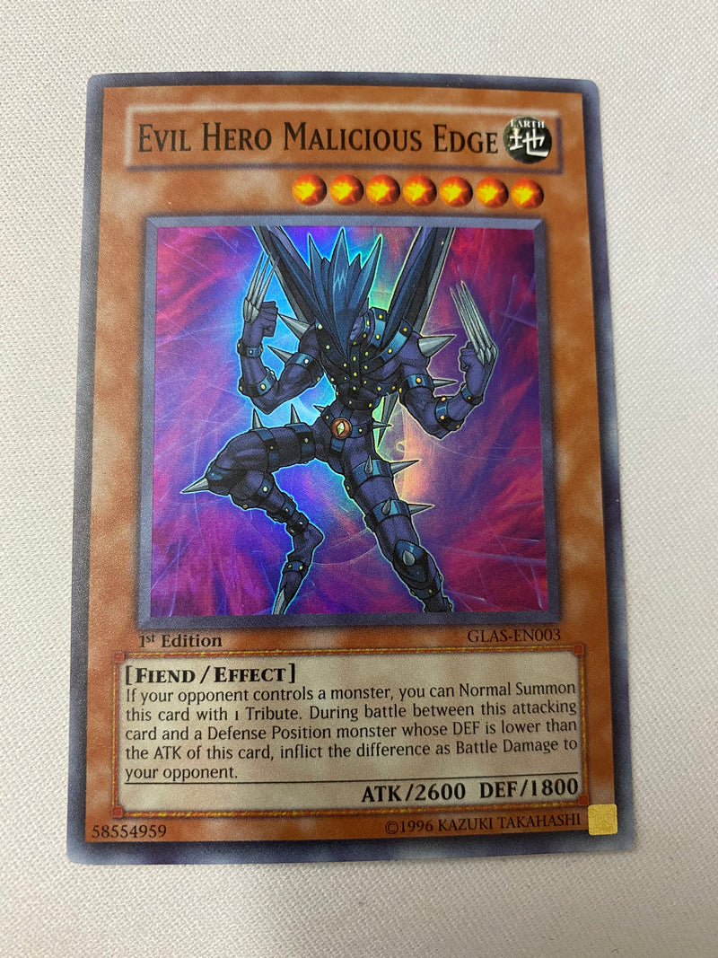 Yugioh Evil Hero Malicious Edge GLAS-EN003 1st Edition Super Rare  Near Mint