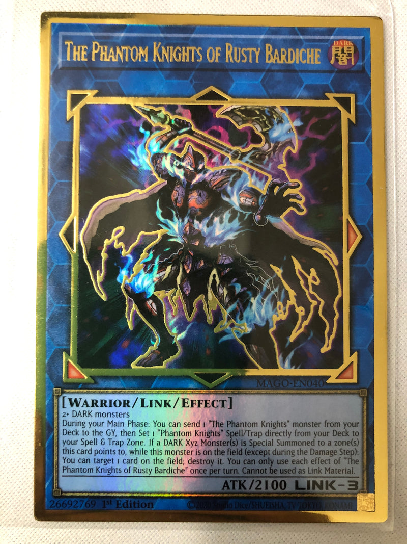 Yugioh The Phantom Knights of Rusty Bardiche MAGO EN040 Maximum Gold Rare 1st Edition NM