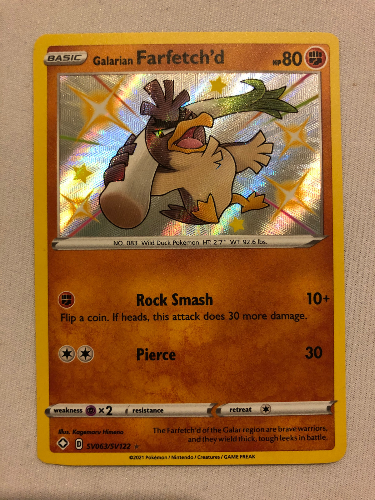 Galarian Farfetch'd SV063/SV122 Shiny Holo Rare Shining Fates Pokemon