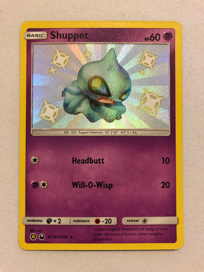 Shuppet SV16/SV94 Shiny Holo Rare Sun & Moon Hidden Fates Pokemon Card NM