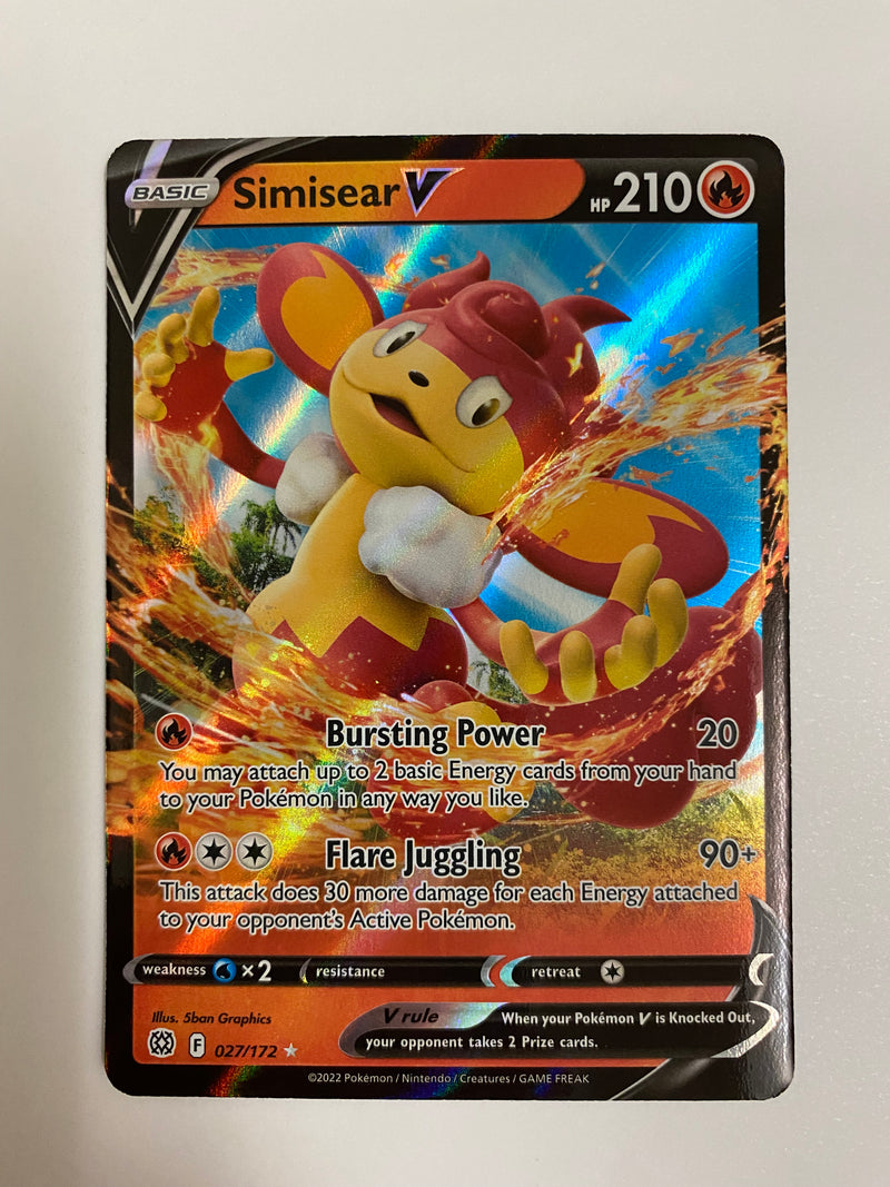 Simisear V 027/172 Brilliant Stars Ultra Rare Holo Pokemon Card Near M Simisear V 027/172 Brilliant Stars Ultra Rare Holo Pokemon Card Near M