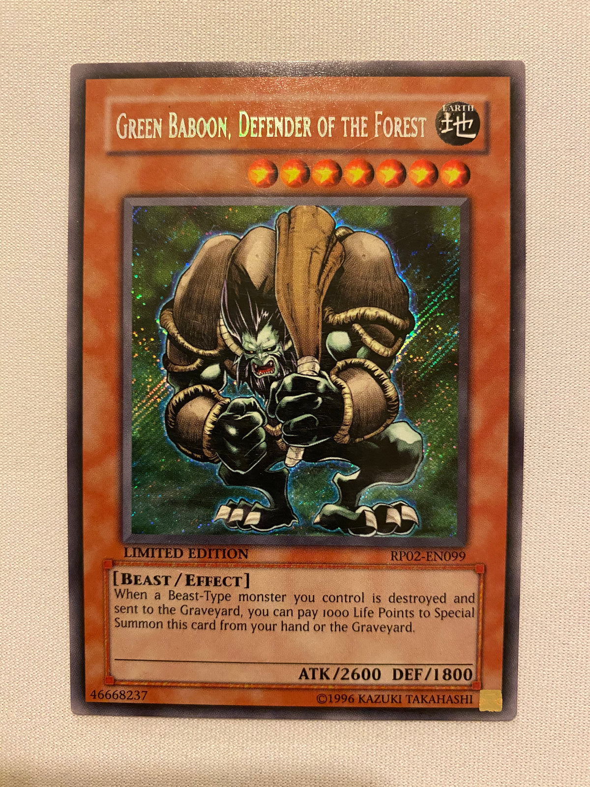 Yugioh Green Baboon, Defender of the Forest RP02-EN099 Secret Rare Lim