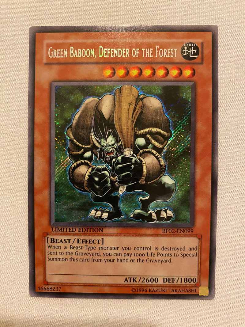Yugioh Green Baboon, Defender of the Forest  RP02-EN099 Secret Rare Limited Edi...