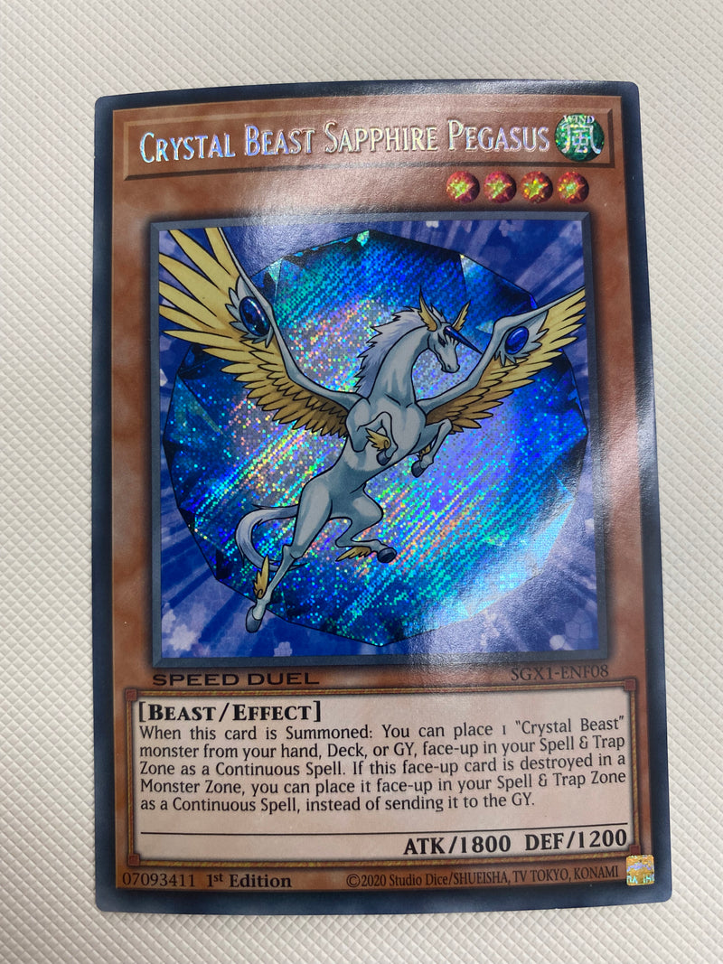 Yugioh Crystal Beast Sapphire Pegasus Speed Duel GX SGX1-ENF08 Secret Yugioh Crystal Beast Sapphire Pegasus Speed Duel GX SGX1-ENF08 Secret