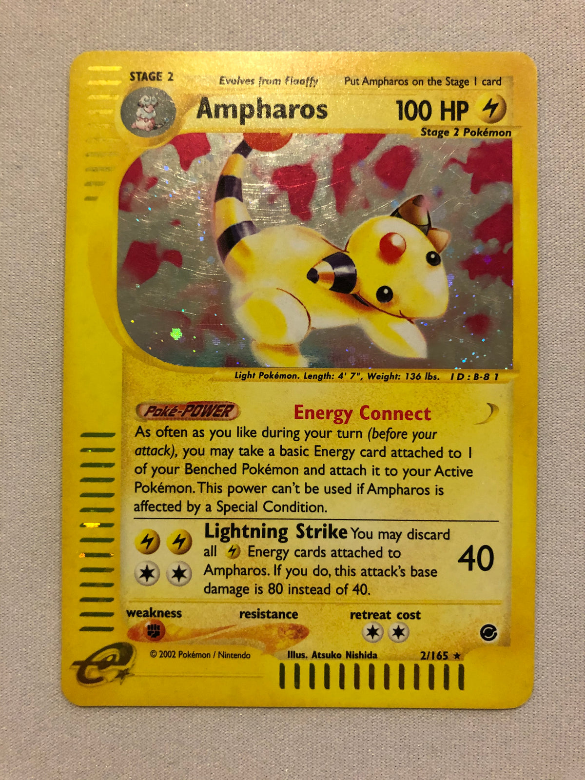 ampharos pokemon card stage 2 2/165 Holo Reverse Holo Expedition Near Mint NO.:77498165 Theme Pokemon your opponents Active Pokémon Kirlia #69 · Space-Time