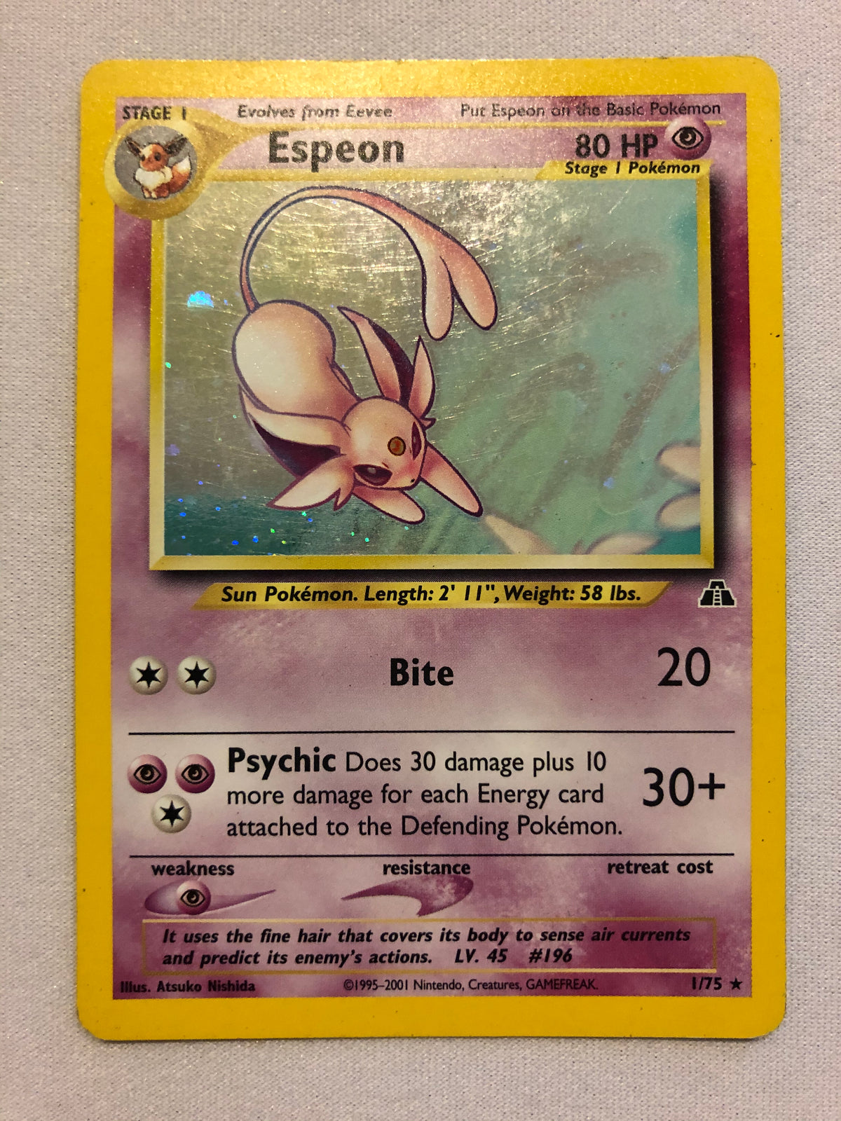 Espeon 1/75 Holo Rare Neo Discovery Pokemon Card Near Mint Espeon 1/75 Holo Rare Neo Discovery Pokemon Card Near Mint