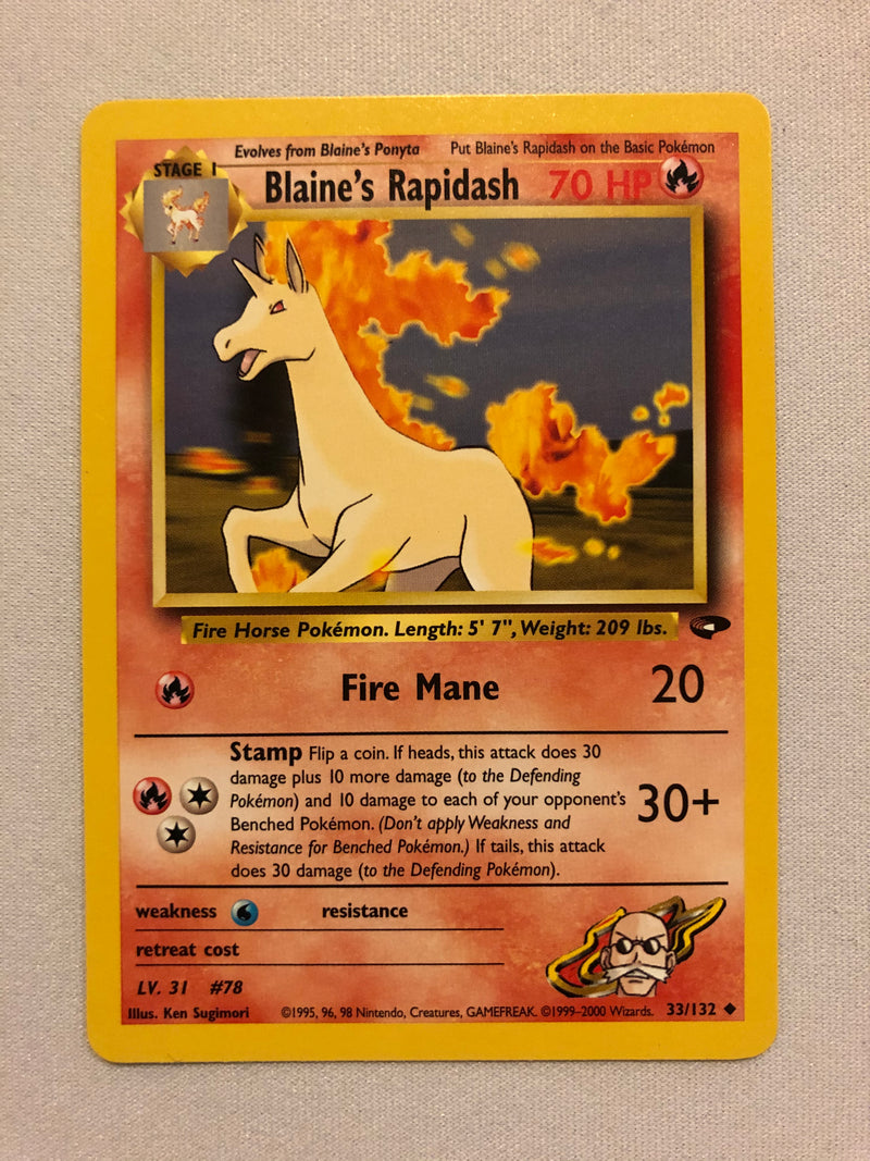 Blaine's Rapidash 33/132 Uncommon Gym Challenge Pokemon Card Near Mint