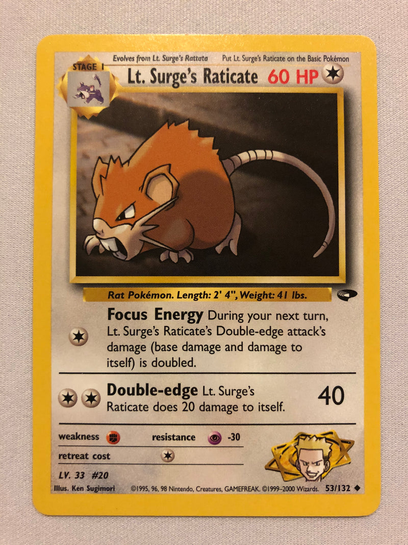Lt. Surge's Raticate 53/132 Uncommon Gym Challenge Pokemon Card Near Mint