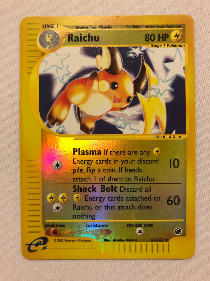 raichu holographic card value Raichu 61/165 Reverse Holo Rare Expedition Base Set Pokemon Card Near