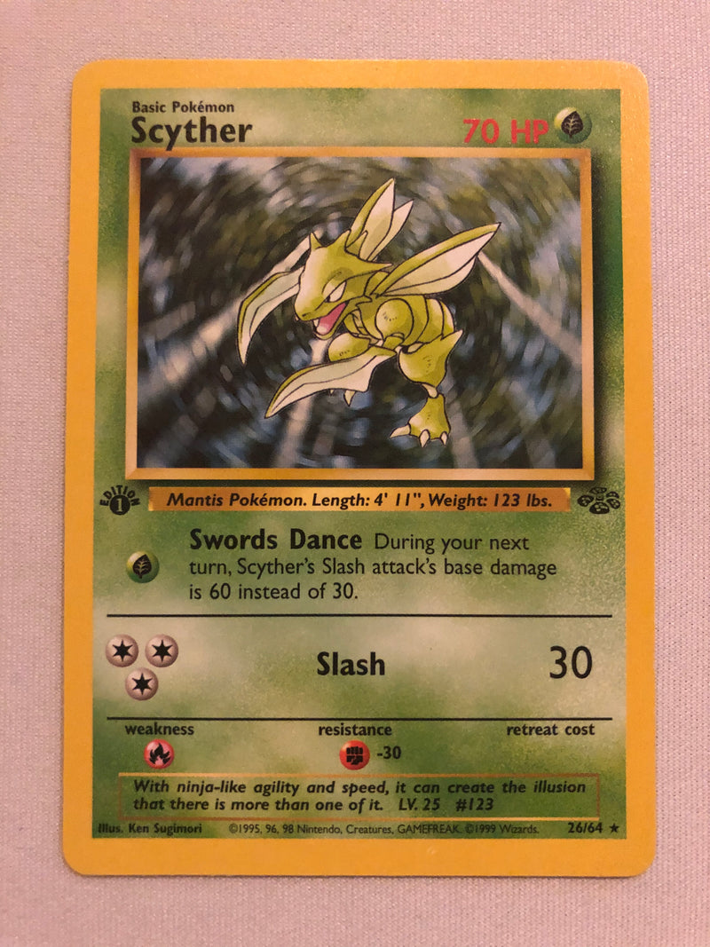 Scyther 26/64 Rare 1st Edition Jungle Set Pokemon Card Near Mint