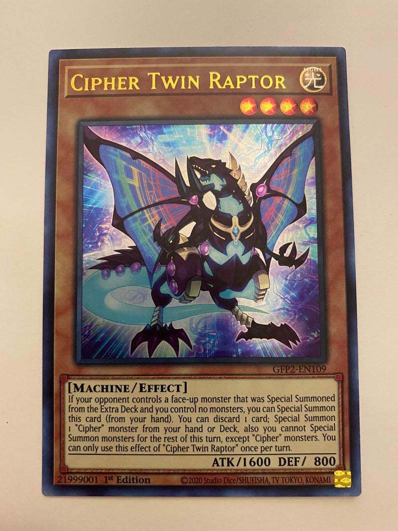 Yugioh Cipher Twin Raptor GFP2-EN109 Ultra Rare 1st Edition Near Mint Yugioh Cipher Twin Raptor GFP2-EN109 Ultra Rare 1st Edition Near Mint