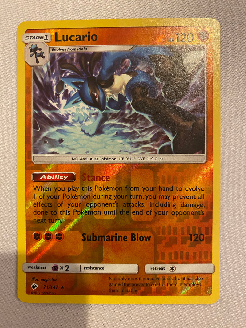 Lucarlo 71/147 SM Burning Shadows Reverse Holo Pokemon Card NM