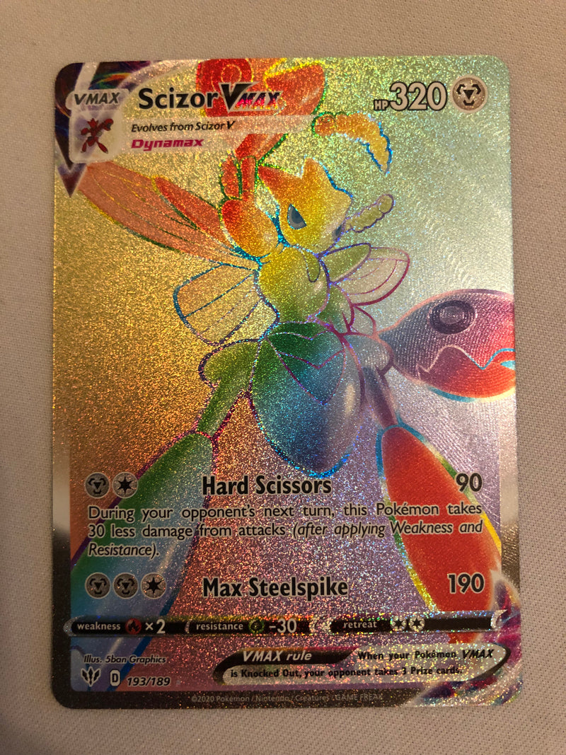 Scizor VMAX 193/189 Hyper Secret Rainbow Rare Holo Pokemon Card Near M Scizor VMAX 193/189 Hyper Secret Rainbow Rare Holo Pokemon Card Near M