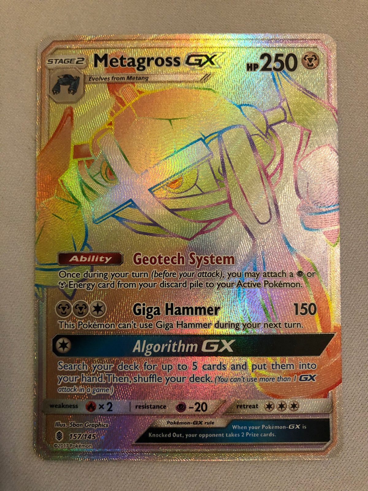 Metagross GX 157/145 Guardians Rising Secret Rainbow Rare Pokemon Card Near Mint Metagross GX 157/145 Guardians Rising Secret Rainbow Rare Pokemon Card Near Mint