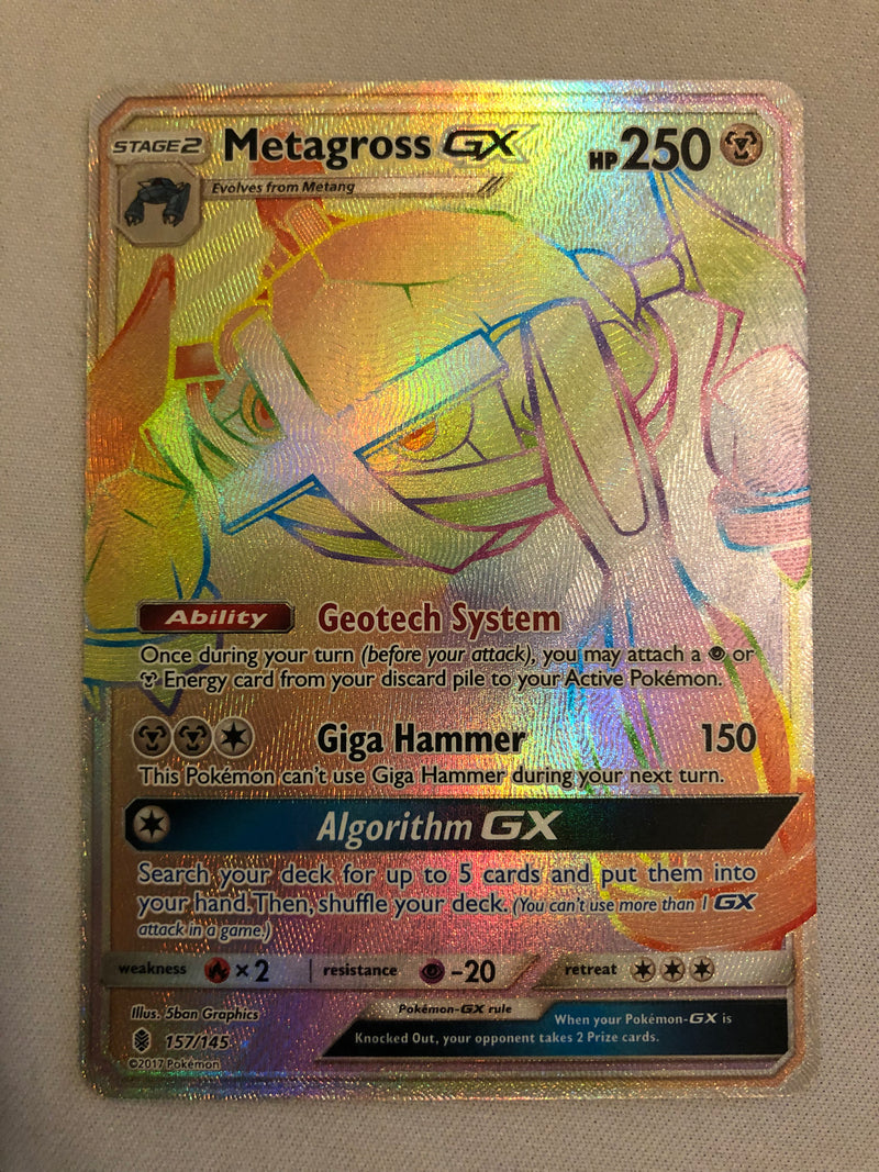 Metagross GX 157/145 Guardians Rising Secret Rainbow Rare Pokemon Card Metagross GX 157/145 Guardians Rising Secret Rainbow Rare Pokemon Card