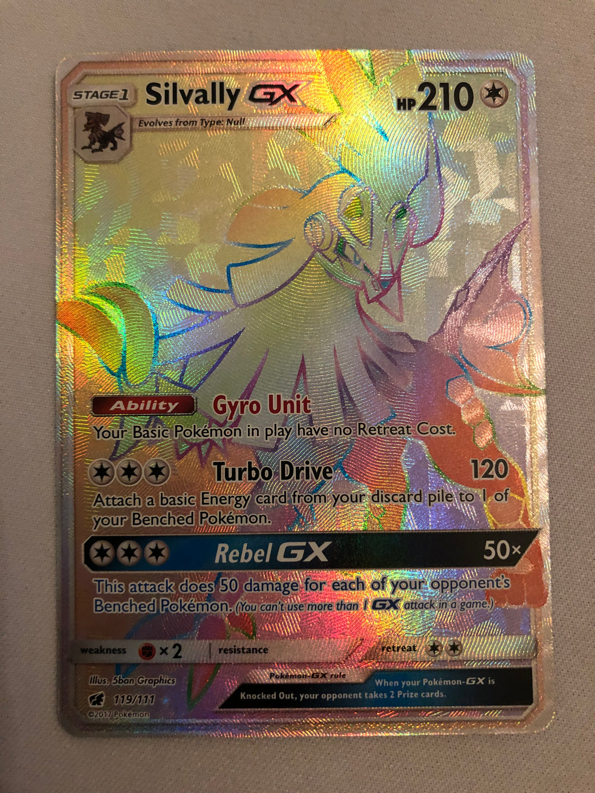 Silvally GX 119/111 Rainbow Secret Rare Pokemon Card Near Mint Silvally GX 119/111 Rainbow Secret Rare Pokemon Card Near Mint