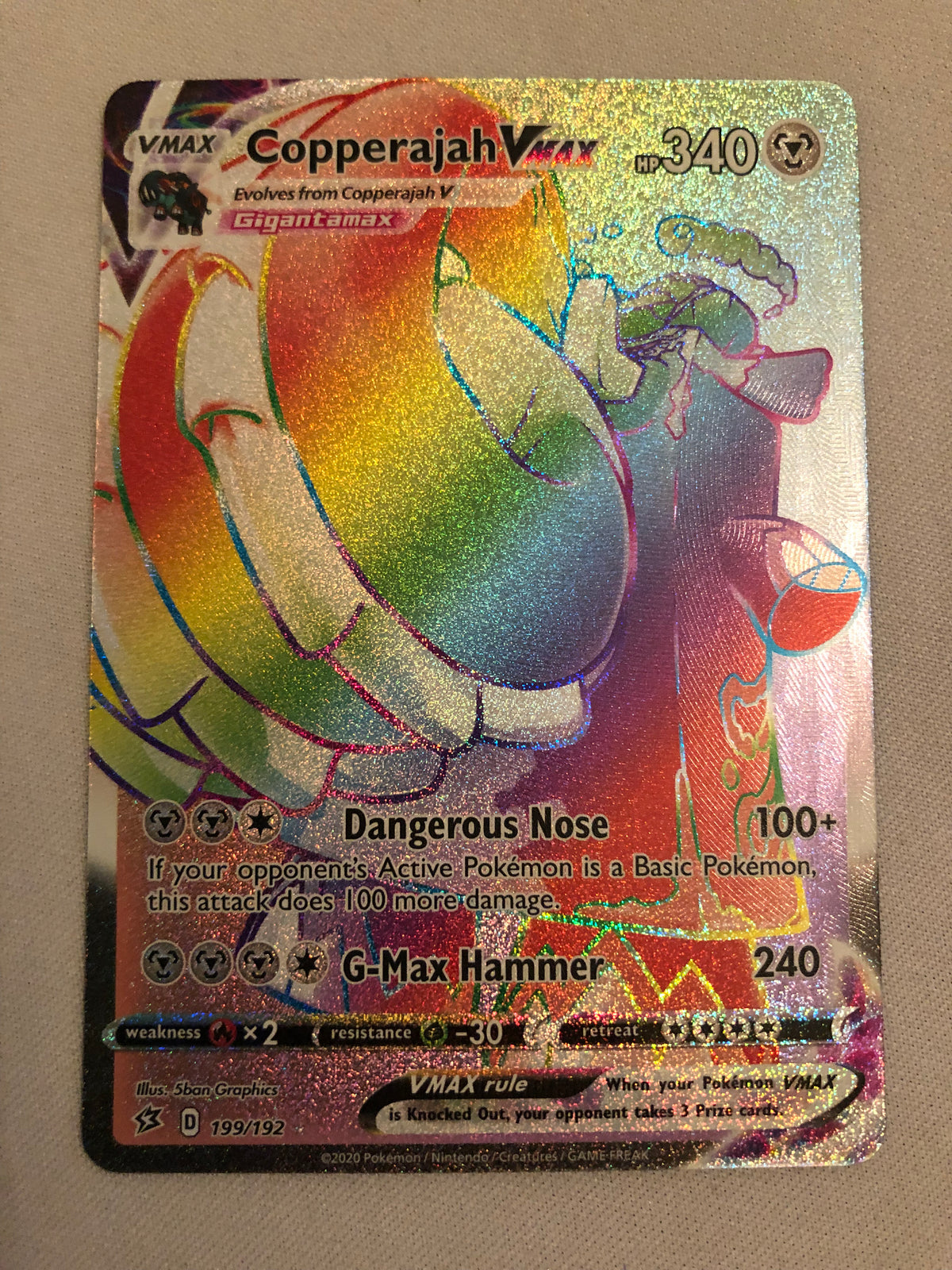 Copperajah VMax 199/192 Rebel Clash Rainbow Secret Rare Pokemon Card N