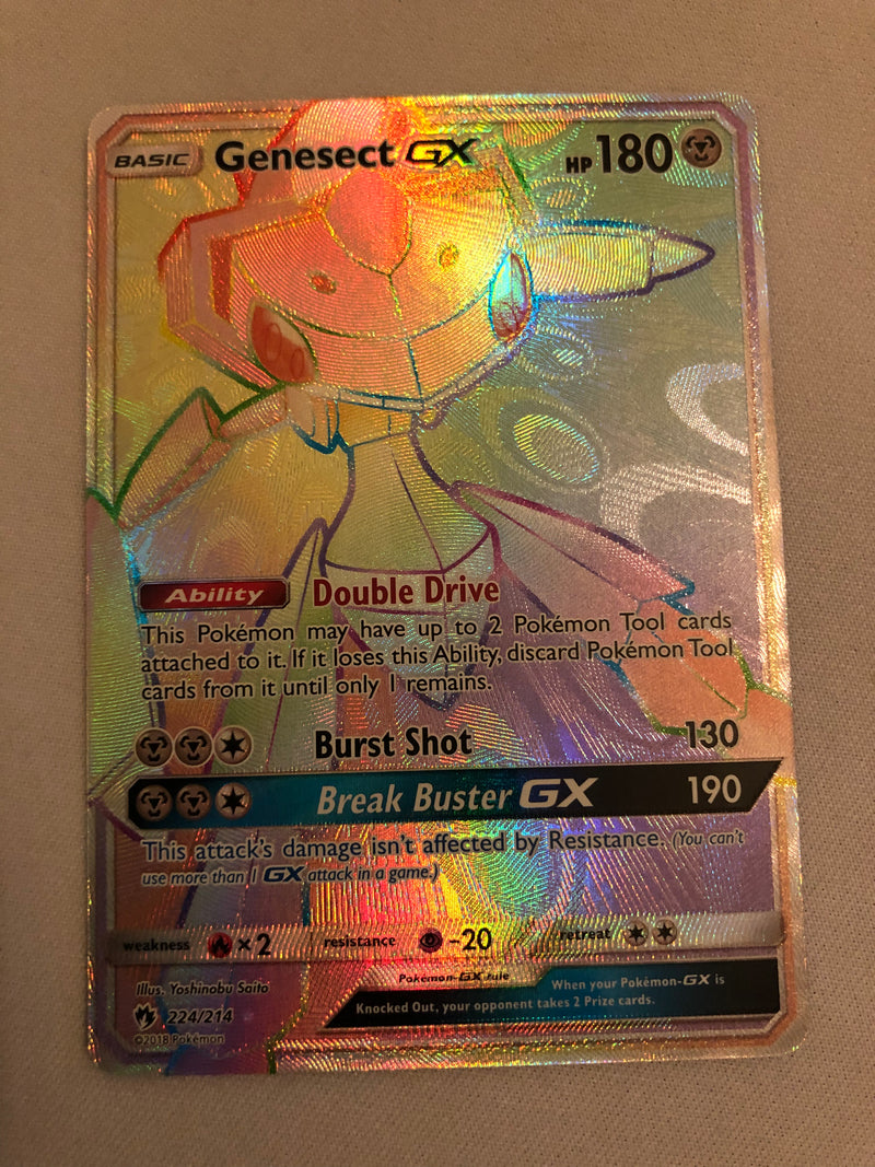 Genesect GX 224/214 Hyper Secret Rainbow Rare Lost Thunder Pokemon Card Near Mint