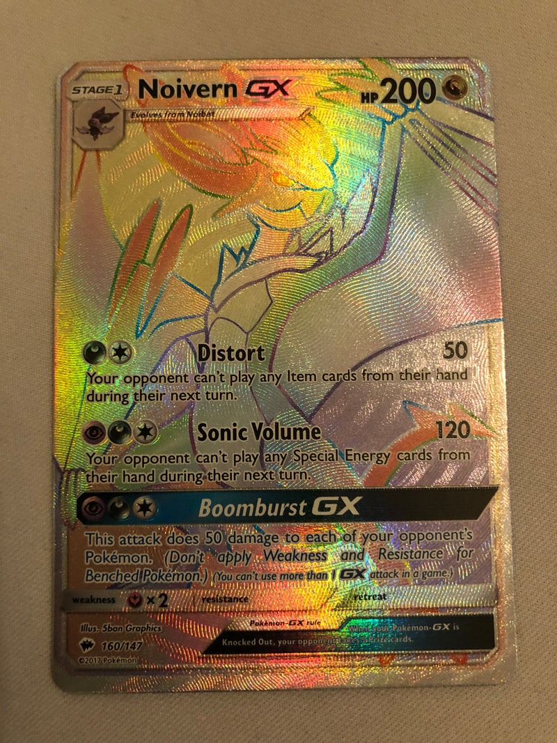 Noivern GX 160/147 Rainbow Secret Rare Pokemon Card Near Mint Noivern GX 160/147 Rainbow Secret Rare Pokemon Card Near Mint