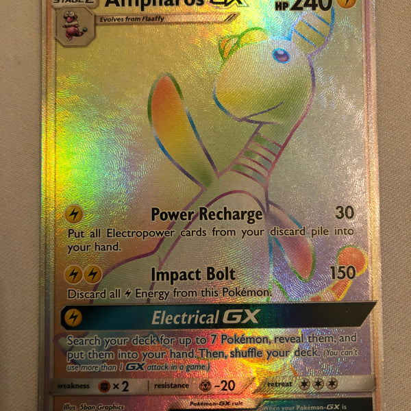 ampharos gx pokemon card Ampharos GX 185/181 Rainbow Hyper Rare Pokemon Card Near Mint