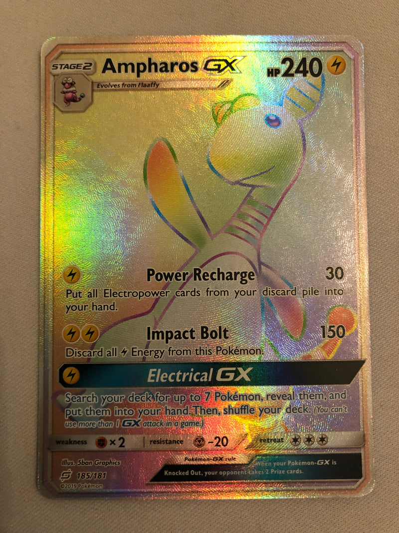 Ampharos GX 185/181 Rainbow Hyper Rare Pokemon Card Near Mint Ampharos GX 185/181 Rainbow Hyper Rare Pokemon Card Near Mint