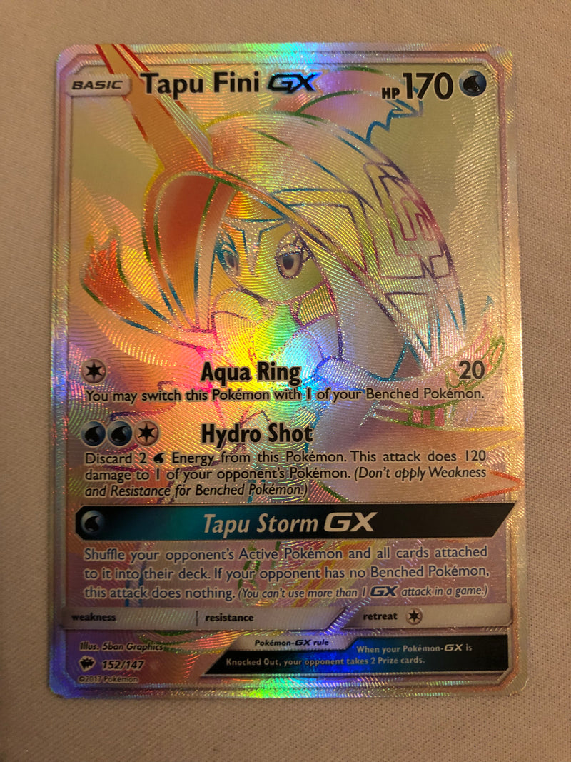 Tapu Fini GX 152/147 Rainbow Rare Burning Shadows Pokemon Card Near Mi