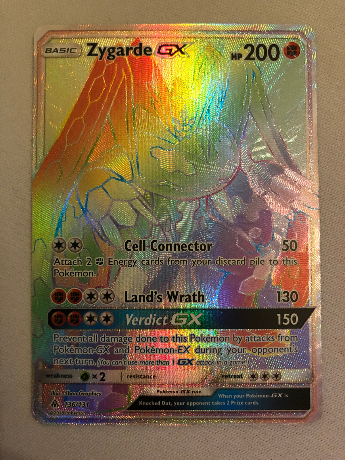 Zygarde GX 136/131 Forbidden Light Rainbow Secret Rare Pokemon Card Ne
